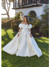 Ivory Lace Satin Elegant Wedding Dress With Detachable Sleeves Overskirt